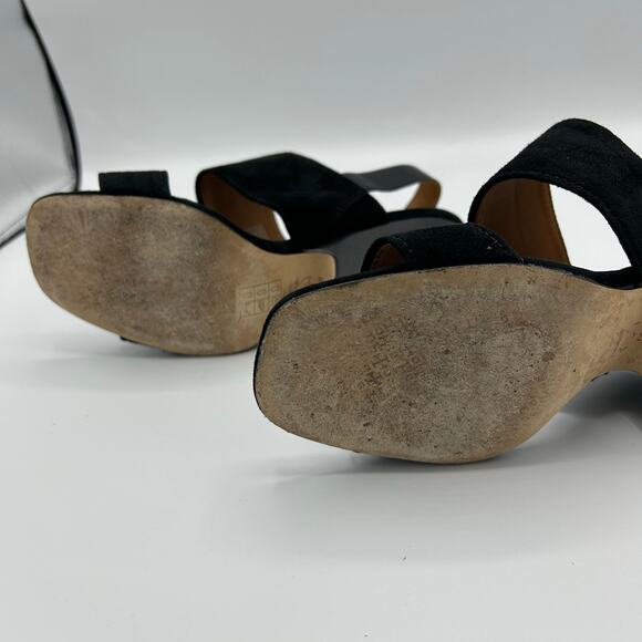 Tory Burch Selby Slingback Wedge Sandals 7.5 Black Suede Leather Gold Buckle - Picture 16 of 16